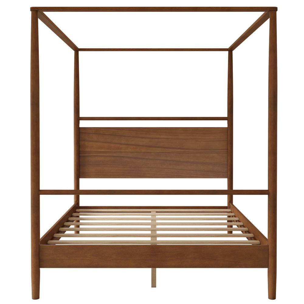 Walnut Wood Frame King Size Canopy Bed, 4-Posters Bed - thumbnail 4