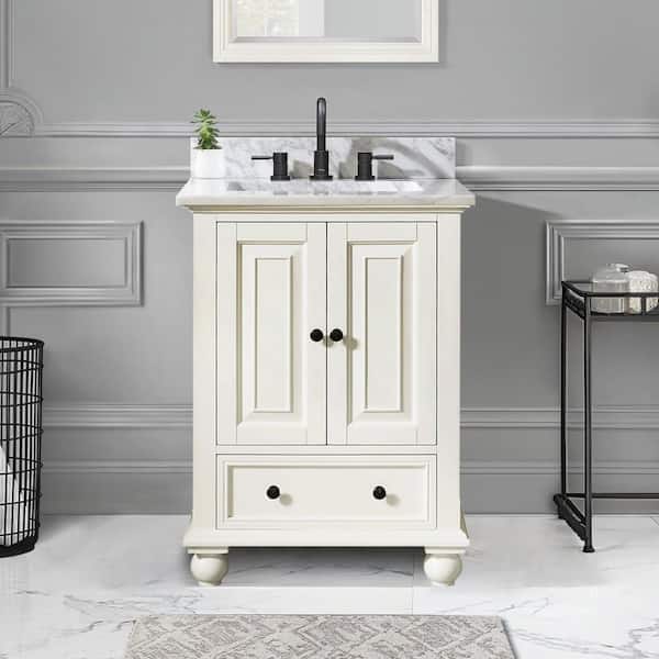 Avanity Thompson 24 in. Single Sink French White Bath Vanity with Carrara White Marble Top