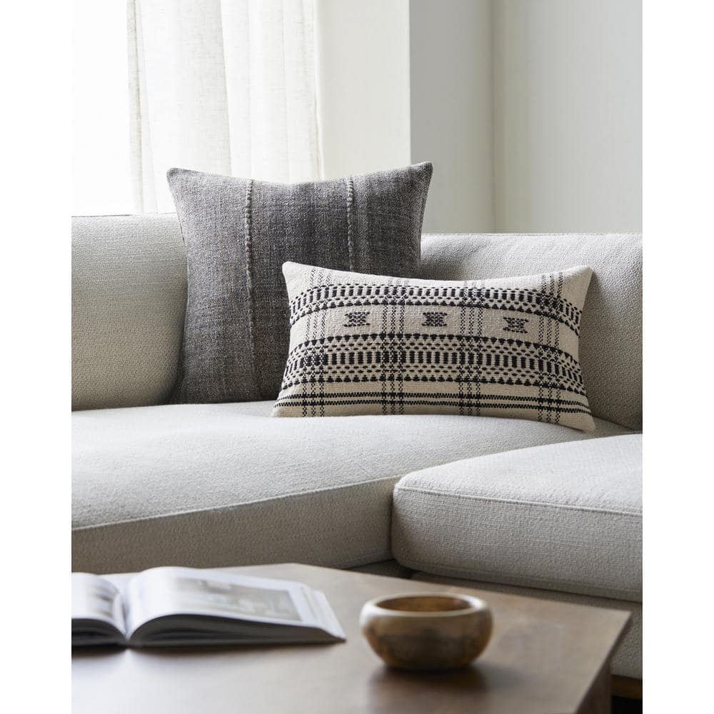 Myrna Beige and Black Cotton Rectangular Accent Pillow