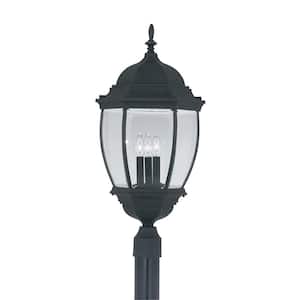 Tiverton 3-Light Black Cast Aluminum Line Voltage Outdoor Weather Resistant Post Light with No Bulb Included