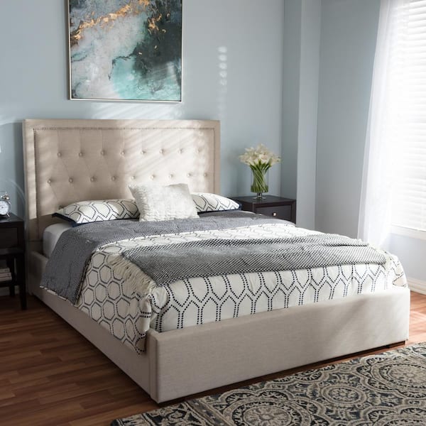 Baxton Studio Taylor Beige Fabric Upholstered Queen Platform Bed