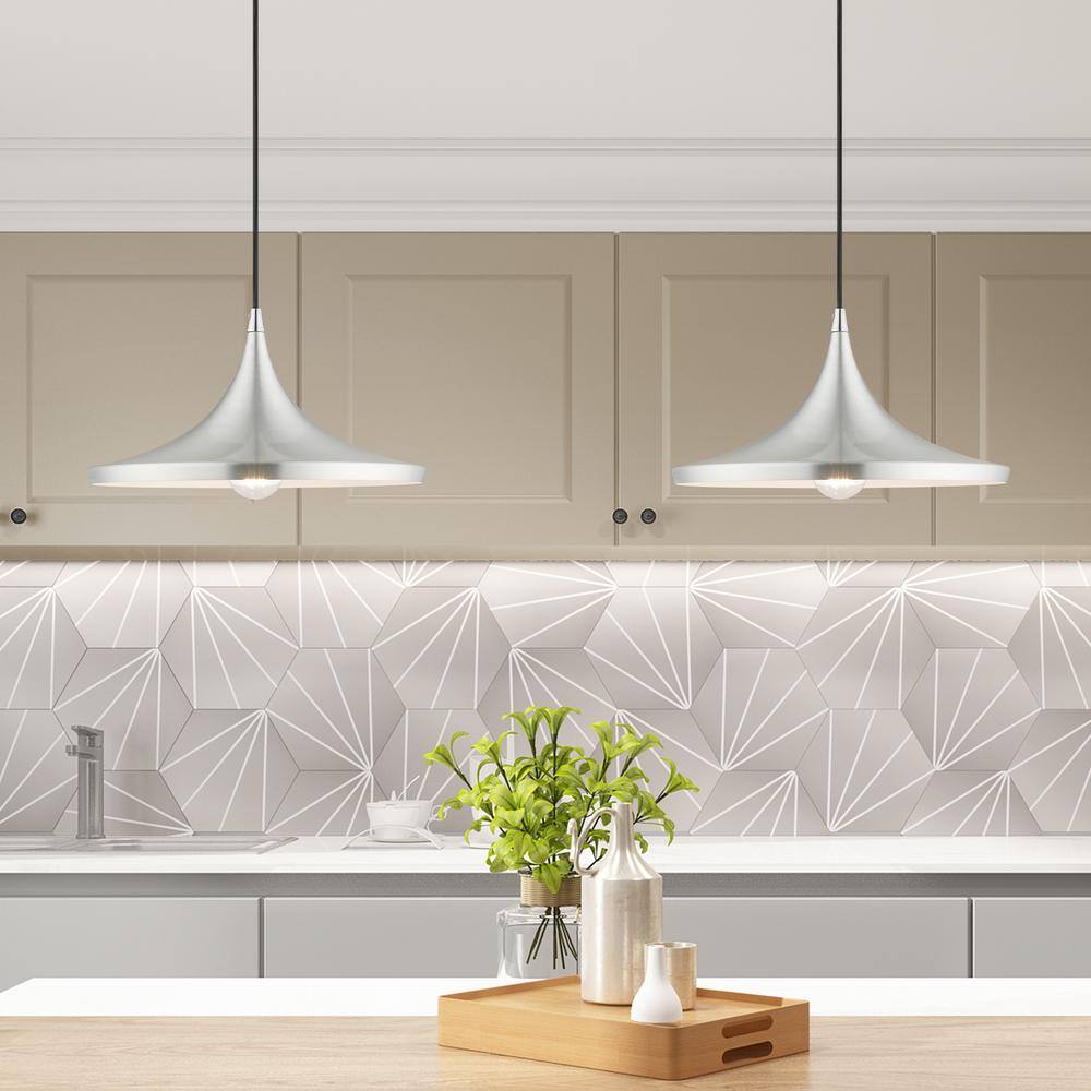 Contemporary Mini Pendant Light in Brushed Aluminum with White Interior