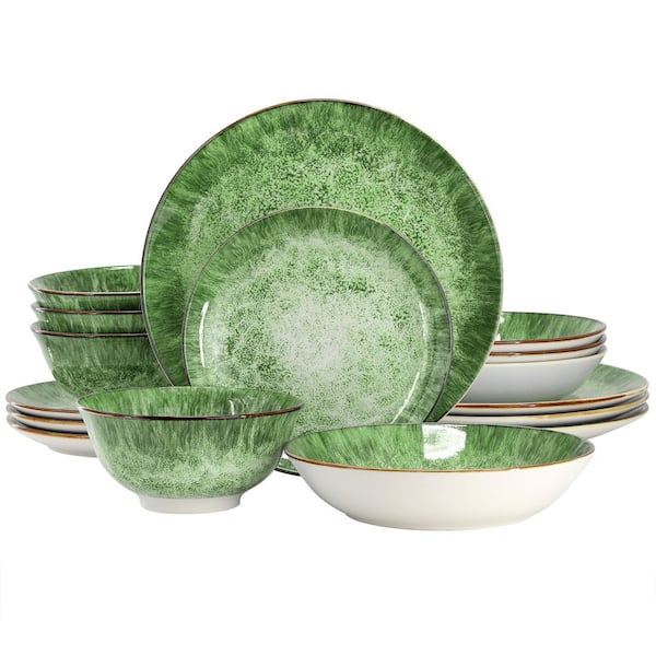 Oceanus 16 Piece Porcelain Double Bowl Dinnerware Set in Green