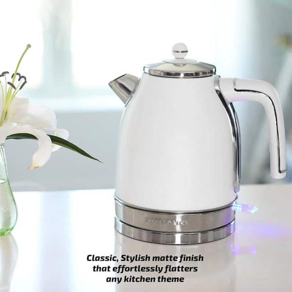 OVENTE 7.2-Cup White Stainless Steel Electric Kettle with Removable Filter,  Boil Dry Protection and Auto Shut Off Features KS777W - The Home Depot