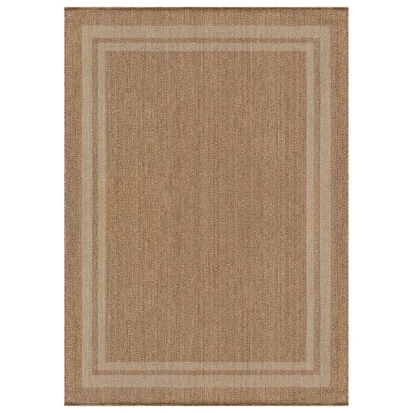 Border Sand/Natural Easy-Care Jute-Style Indoor/Outdoor Flat Woven Area Rug 5 ft. x 7 ft. Sand