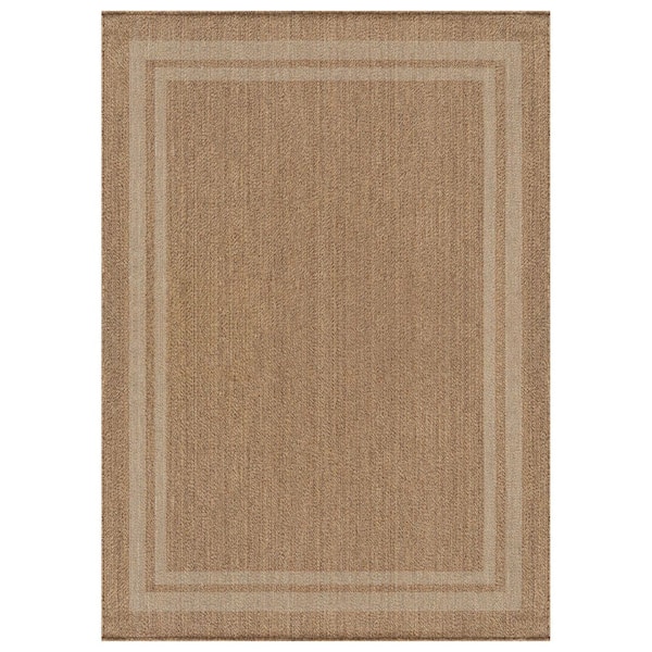 Border Sand/Natural Easy-Care Jute-Style Indoor/Outdoor Flat Woven Area Rug 7 ft. 10 in. x 10 ft. Sand
