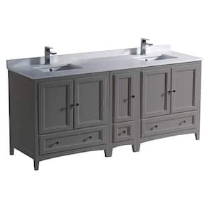 Oxford 72 in. Traditional Double Bath Vanity in Gray with Quartz Stone Vanity Top in White with White Basins and Mirrors