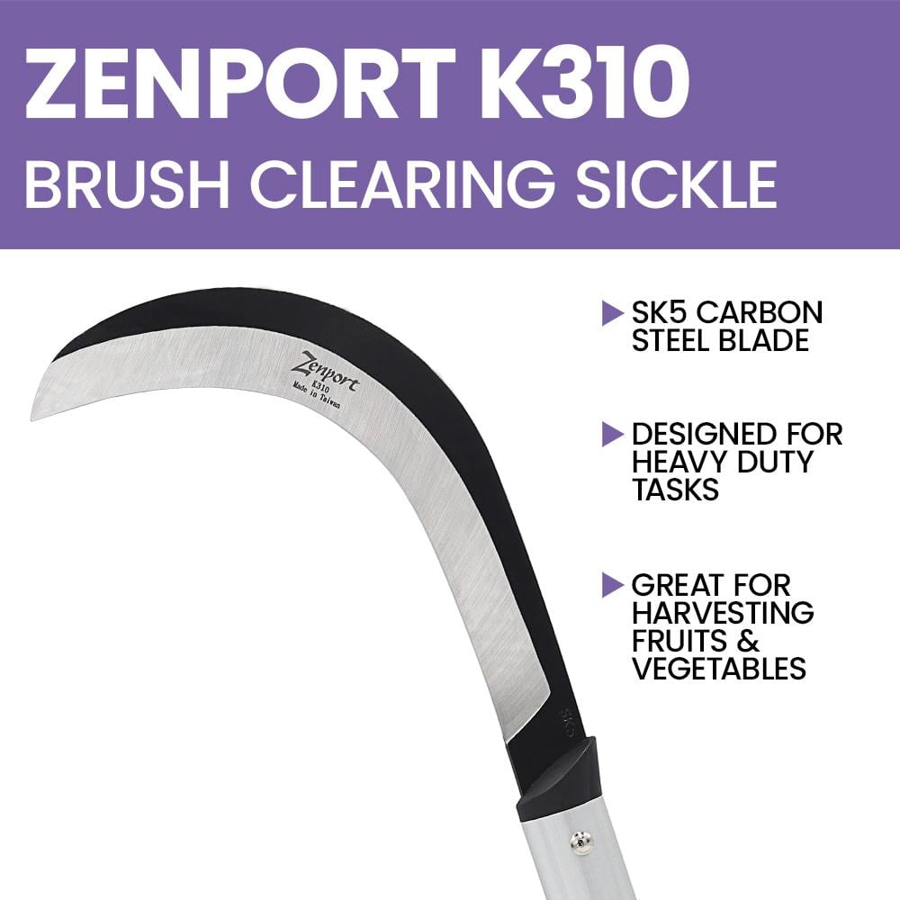 Zenport K310 Brush Clearing Sickle with Carbon Steel Blade and Aluminum Handle, 9", 9", Black
