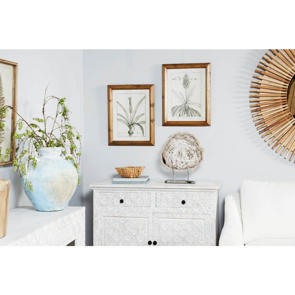Light Brown and White Botanical Print Wall Art Set