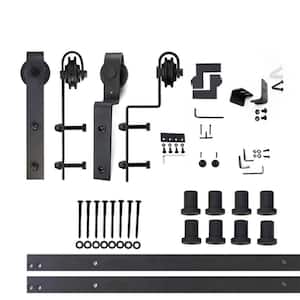 11 ft./132 in. Black Rustic Single Track Bypass Sliding Barn Door Track and Hardware Kit for Double Doors
