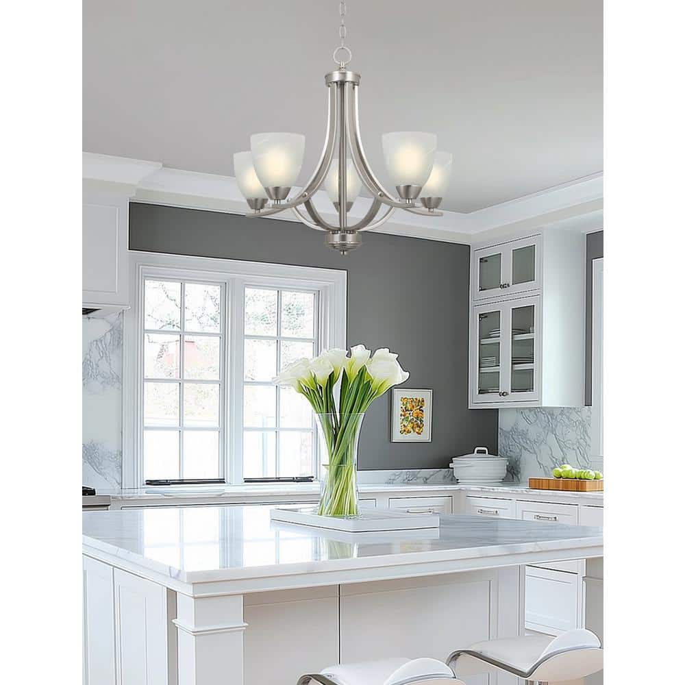 Elegant Brushed Nickel 5-Light Chandelier with Alabaster Glass Shades
