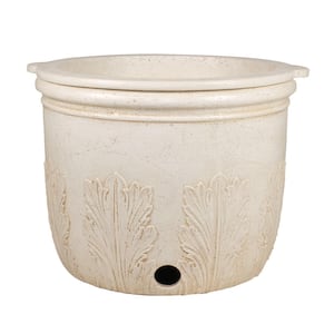 24 in. x 22 in. D Cast Stone Hose Pot and Planter - Aged White