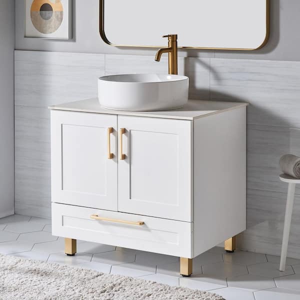 30 in. W x 21 in. D x 32 in. H Modern Bathroom Vanity in White with White Ceramic Sink Top