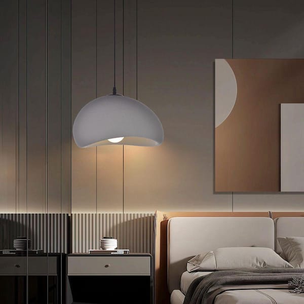 1 Light Gray Wabi-Sabi Polyethylene Pendant Lamp with Bird's Nest Shape, No Bulbs Included 16 in.