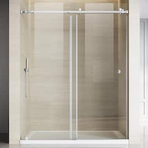 UKS09 56 in. to 60 in. W x 76 in. H Single Sliding Frameless Shower Door in Chrome, EnduroShield 3/8 in. Clear Glass