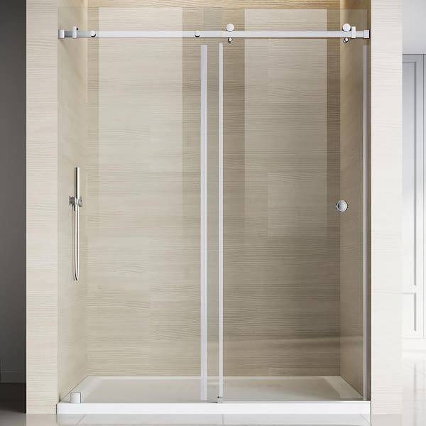 UNIKOO UKS09 56 in. to 60 in. W x 76 in. H Single Sliding Frameless Shower Door in Chrome, EnduroShield 3/8 in. Clear Glass