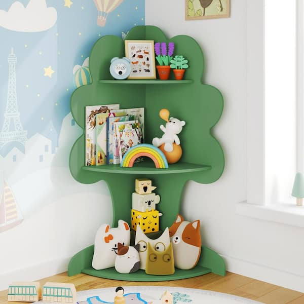 OrangeOne Green MDF 3 Shelfs Tree-Shaped Kids Bookcase Corner