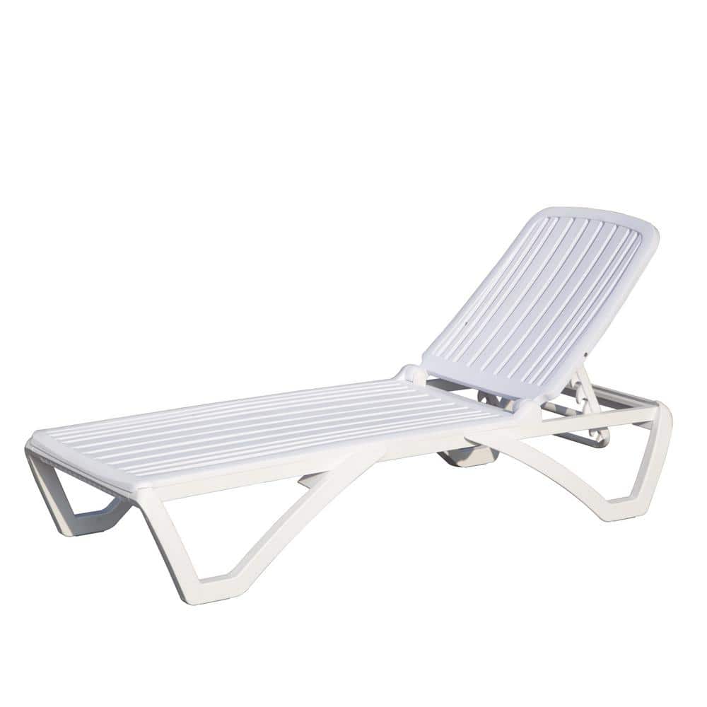 White Plastic Outdoor Chaise Loung Adjustable Recliners Tanning Lounge Chai