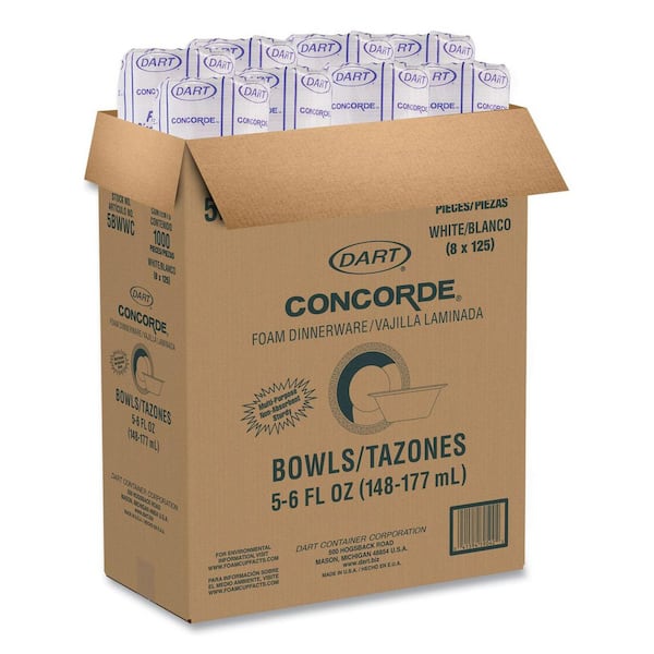 Concorde Non-Laminated Foam Bowl, 12 oz, White, 125/Pack, 8 Packs/Carton Concorde Non-Laminated Foam Bowl, 12 oz, White, 125/Pack, 8 Packs/Carton