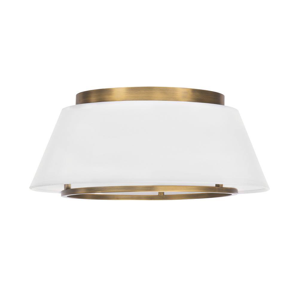 Hailey 16" Aged Brass LED Flush Mount with White Fabric Shade