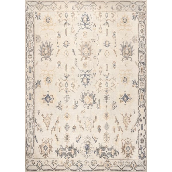 nuLOOM August Machine Washable Tribal Light Gray 7 ft. x 9 ft. Indoor Area Rug