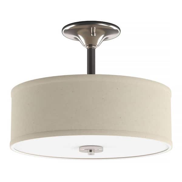 Inspire Collection 13 in. Brushed Nickel 2-Light Transitional Bedroom Ceiling Light Drum Semi-Flush Mount