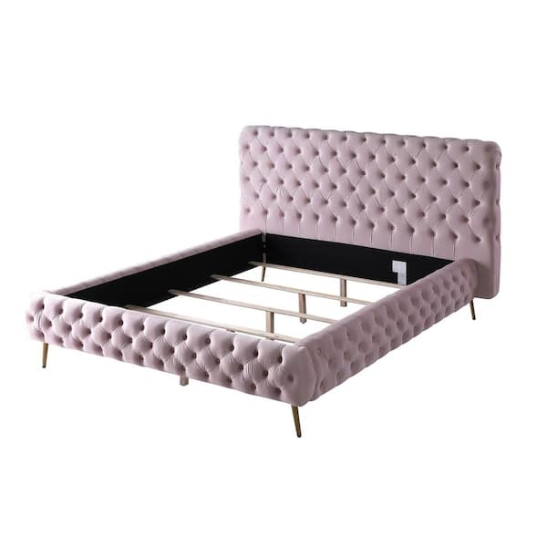 Janine Pink Tufted Velvet California King Platform Bed