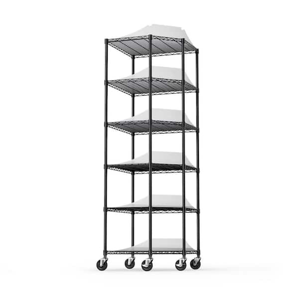Tunearary 6-Layer 27.00 in. W x 82.00 in. H Corner Steel Heavy-Duty Standing Pentagonal Garage Storage Shelving with Wheels, Black