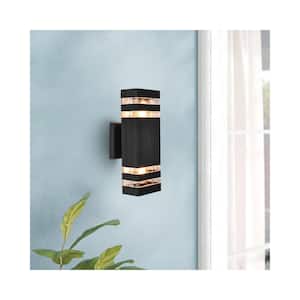 2-Light Black Rectangular Modern Lighting Fixture Waterproof Outdoor Wall Lantern Sconce Light