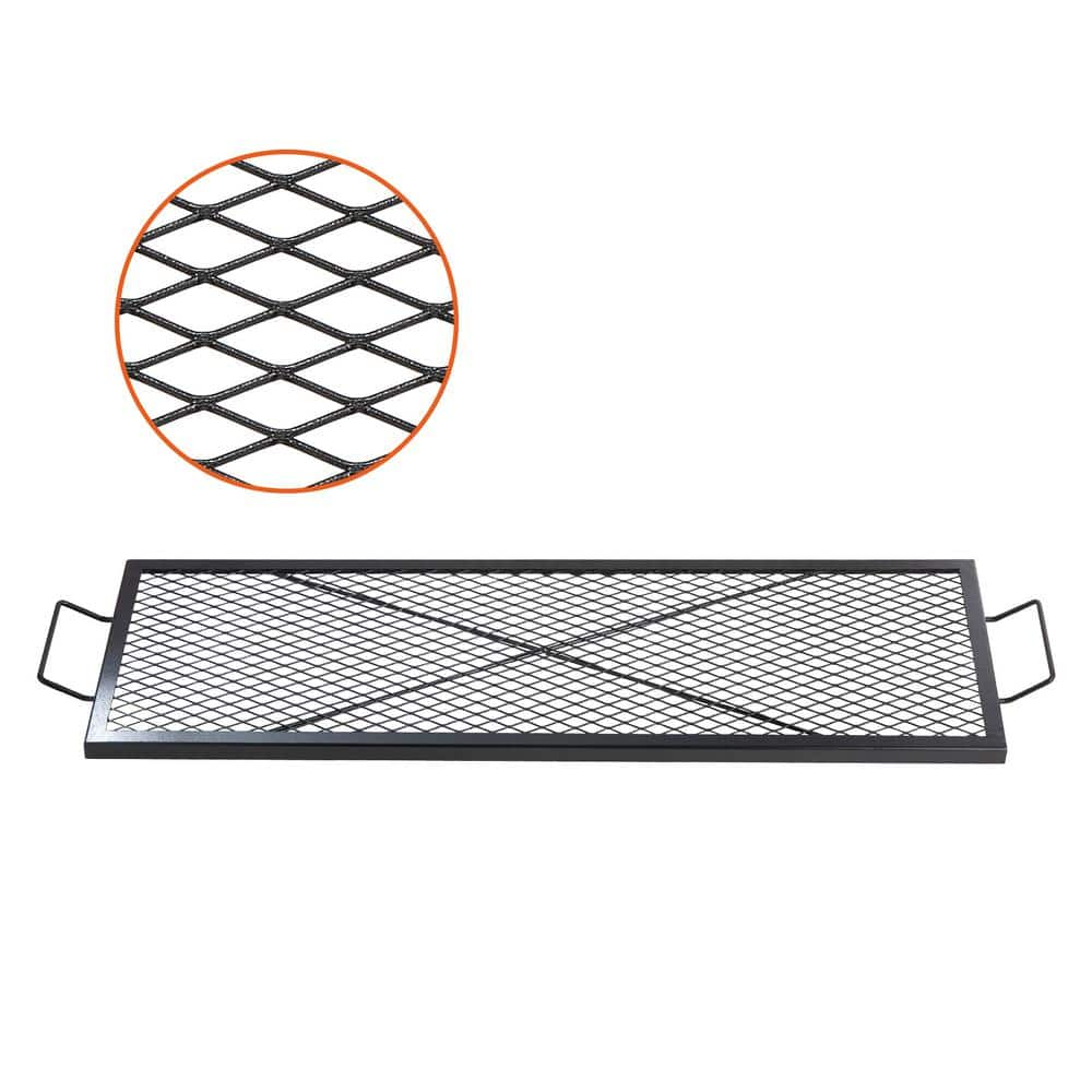 VEVOR X-Marks Fire Pit Grill Grate, Rectangle Cooking Grate, Heavy Duty Steel Campfire BBQ Grill Grid with Handle and Support