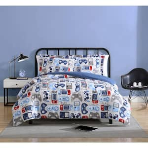 Gamer Blue Grey 3-Piece Ultra Soft Microfiber Comforter Set - Full