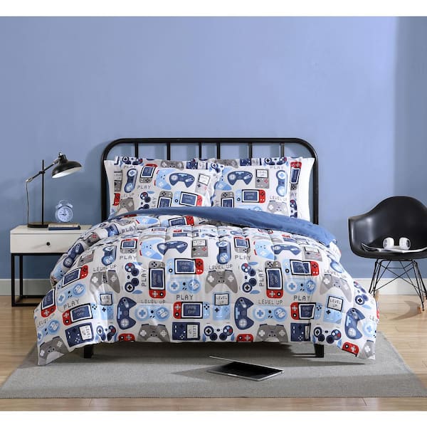 Gamer Blue Grey 3-Piece Ultra Soft Microfiber Comforter Set - Full