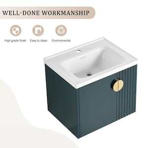 Modern 24 in. W. x 18.5 in. D x 20.7 in. H Single Sink Floating Bath Vanity in Green with White Ceramic Top