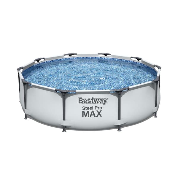 10 ft. Round 30 in. D Steel Pro Hard Side Frame Above Ground Family Swimming Pool Set