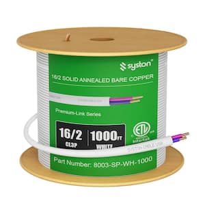 1000 ft. 16/2 White CMP Solid Bare Copper Unshielded LED Lighting Dimmer Control and Ballast Connection Wire