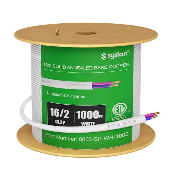 1000 ft. 16/2 White CMP Solid Bare Copper Unshielded LED Lighting Dimmer Control and Ballast Connection Wire