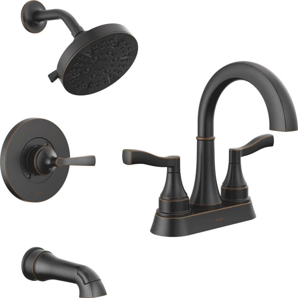 Faryn 4 in. Centerset 2-Handle Bathroom Faucet Bundle Tub/Shower Trim and Rough-In in Oil Rubbed Bronze price history on PriceWatchPro