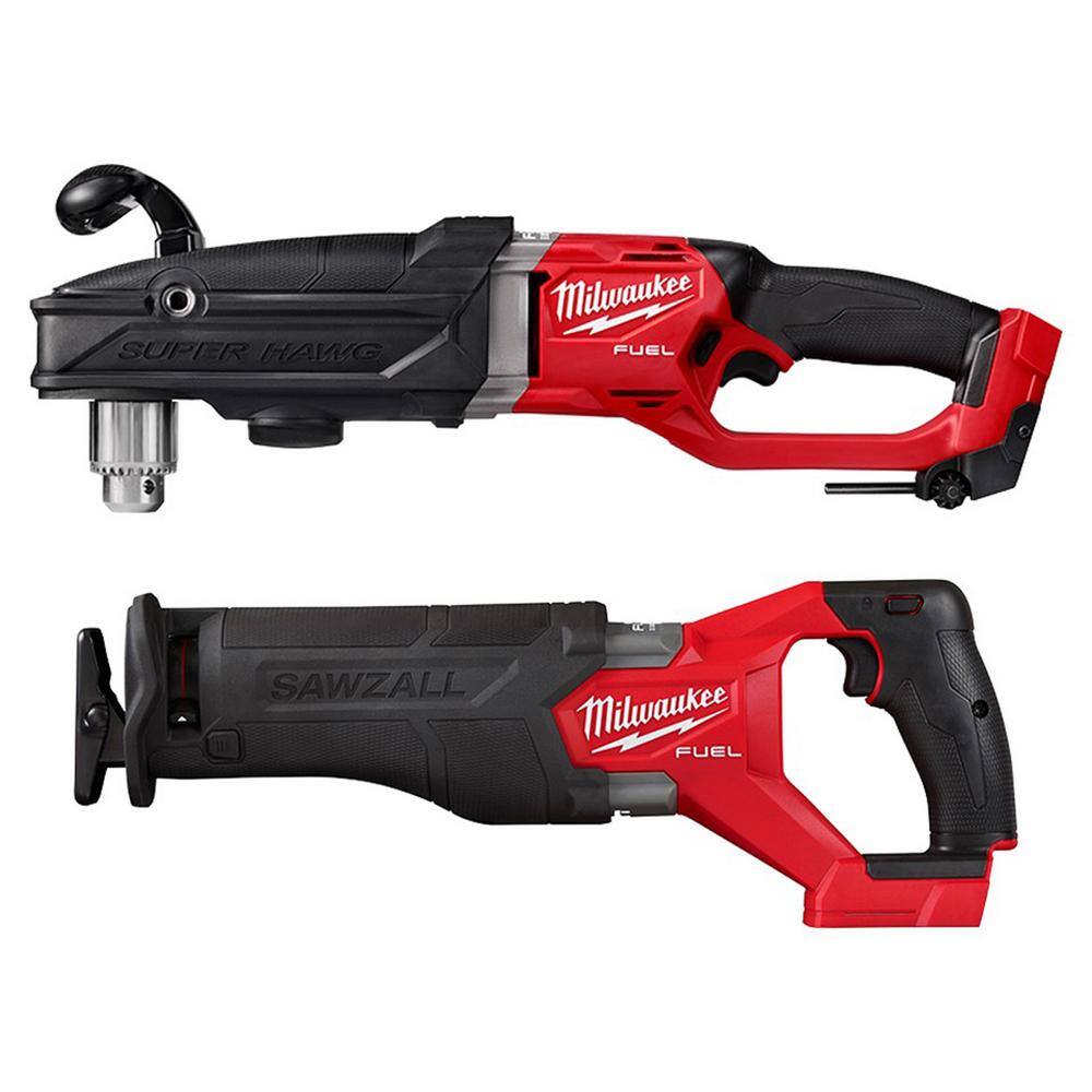 Milwaukee M18 FUEL 18V Lithium-Ion Brushless Cordless GEN 2 SUPER HAWG 1/2 in. Right Angle Drill w/M18 FUEL Reciprocating Saw -  2809-20-2821-20
