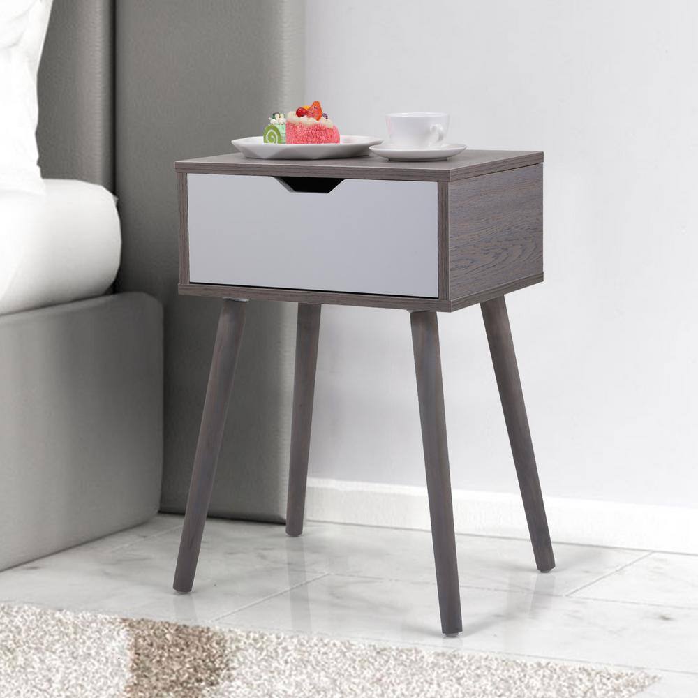 1Drawer Cement Gray and White Nightstand 15.75 in. W x 11.82 in. D x
