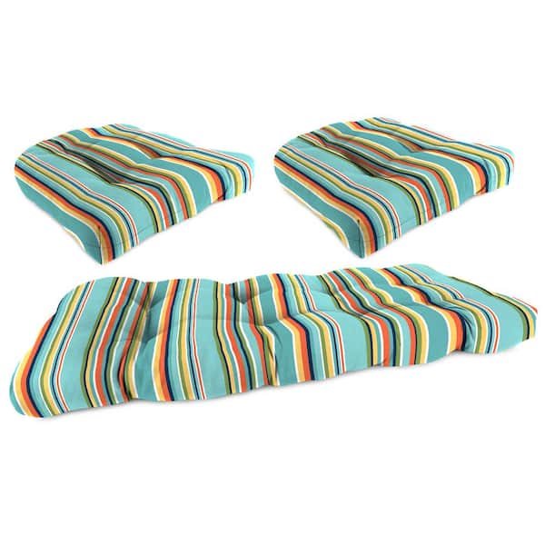 Jordan Manufacturing Tufted Outdoor Wicker Cushion Set for Bench and 2-Chair Seats in Mamba Pelican