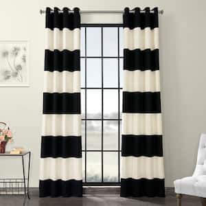 Onyx Black and Off White Striped Grommet Room Darkening Curtain - 50 in. W x 108 in. L (1 Panel)