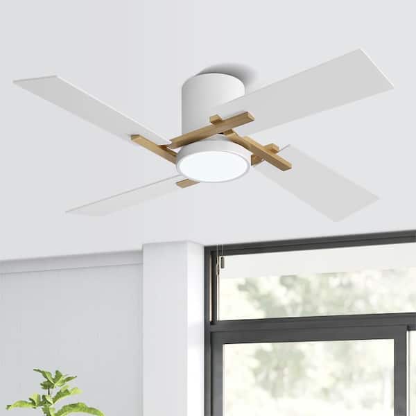 48Inch 4 Two-color Fan Blades Dc Motor Indoor Ceiling Fan With Light Kit And Remote White and NAB Gold