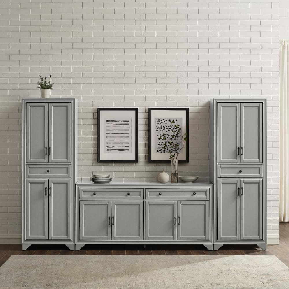 Tara Distressed Gray Modern Farmhouse Sideboard and Pantry Set