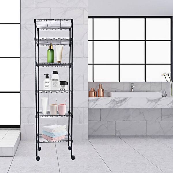 6 in. W x 12 in. D x 6 in. H Black Bathroom Shelf Laundry Room Shelves Wire Wall Mounted Shelf Kit Bathroom Organizer