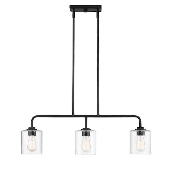 Logan 3-Light Matte Black Transitional Linear Chandelier for Kitchen Islands with No Bulbs Included