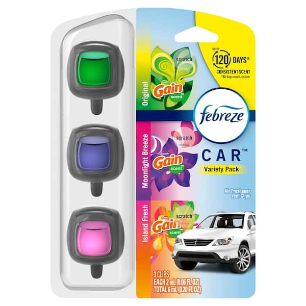 Febreze Car Vent Clip 0.06 oz. Variety, Original, Moonlight Breeze, Island Fresh, Scent Automatic Air Freshener (3 Count)