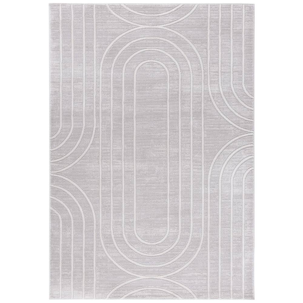Grey and Light Grey Geometric Synthetic 4' x 6' Area Rug