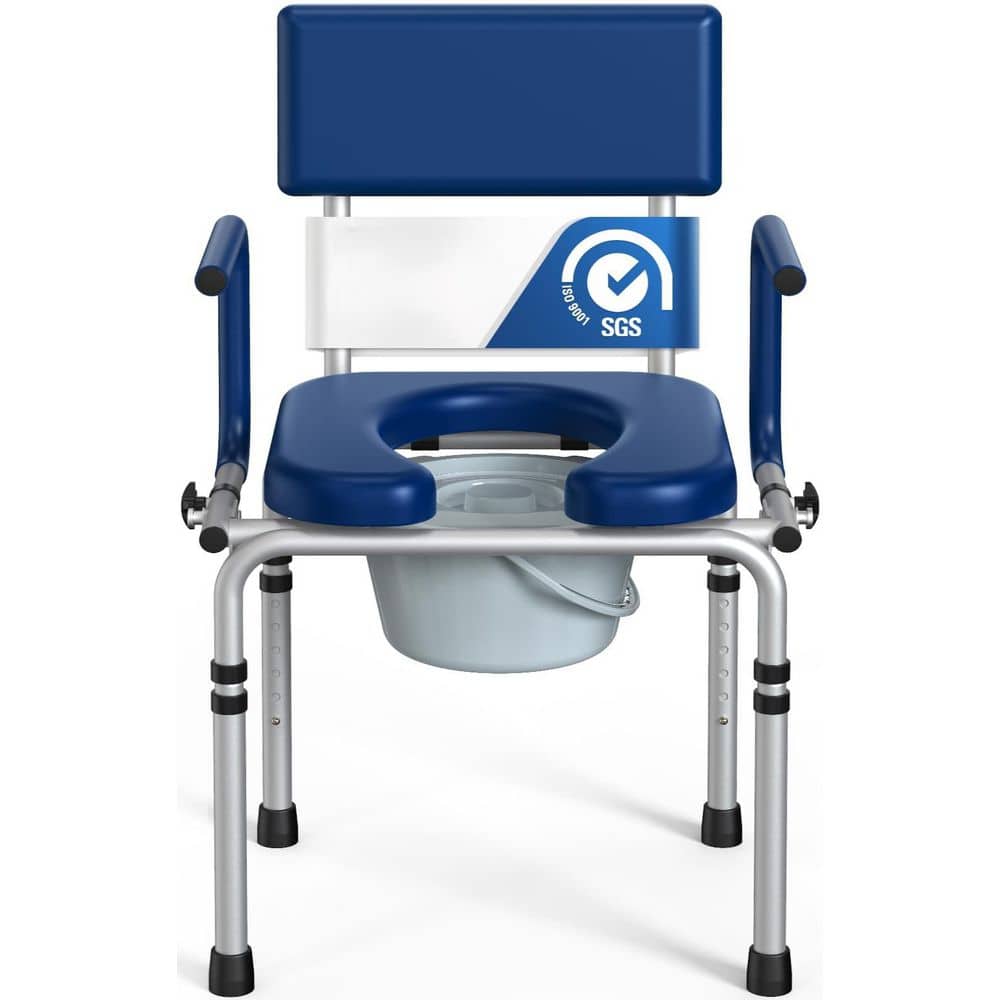 Adjustable Height Bedside Commode with Padded Seat and Drop Armrests, 400lbs Capacity, 6.3QT Removable Bucket, in Blue price history on PriceWatchPro