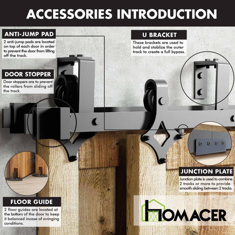 Rustic Black Double Track Bypass Sliding Barn Door Hardware Kit
