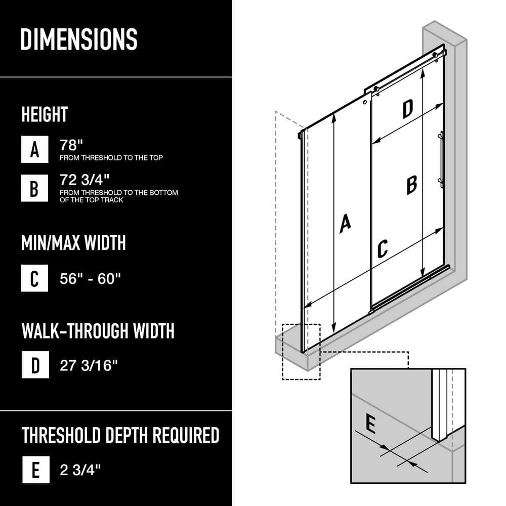 Luca 56-60" Frameless Sliding Shower Door with Clear Glass